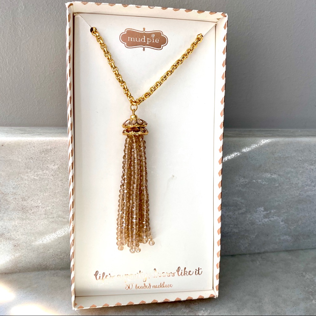 Mud Pie Pink And Gold Tassel Boho Necklace
